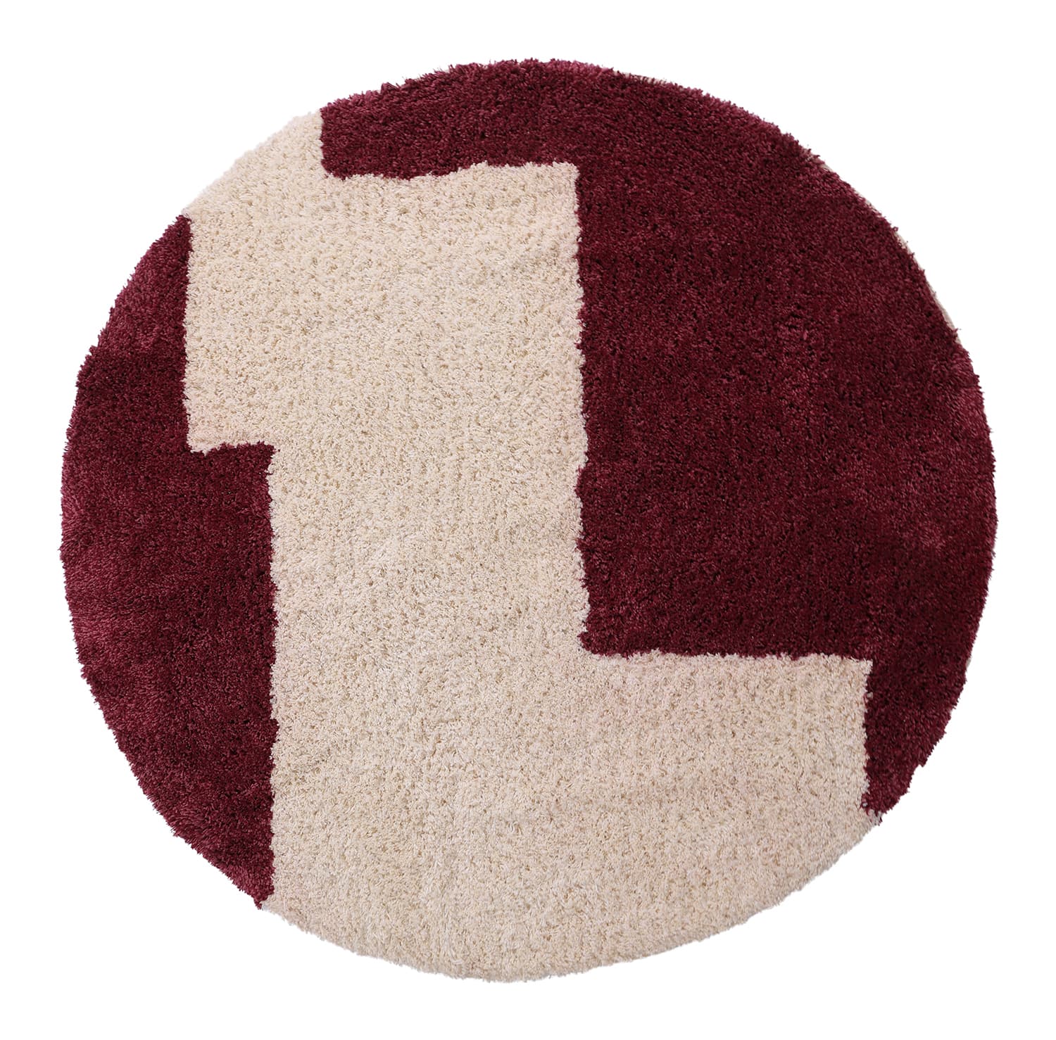 Rundt teppe - Begur Natural Cotton Shaggy (off-white/vinrød) (Størrelse: Ø 160 cm)