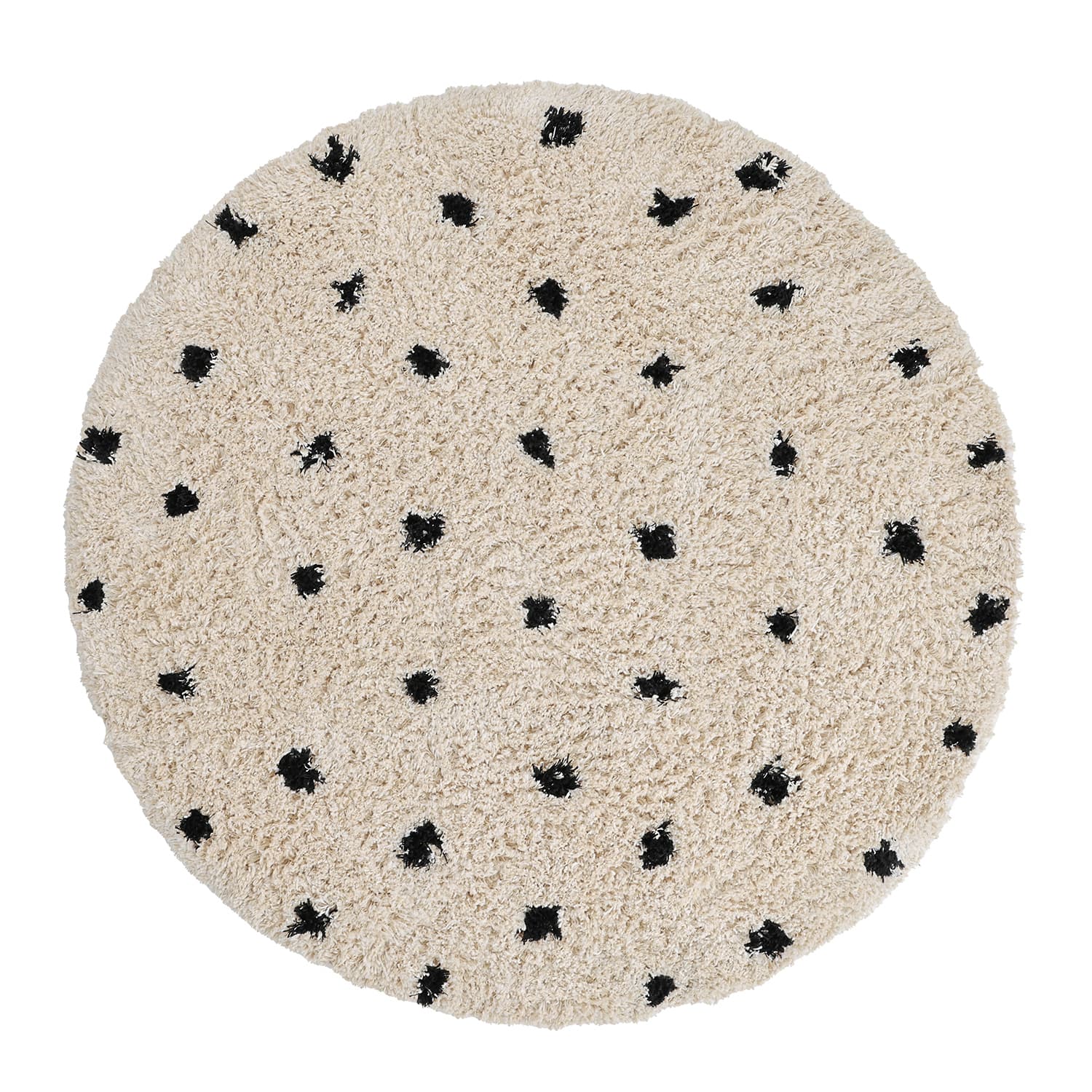 Rundt teppe - Soria Natural Cotton Shaggy (off-white/sort) (Størrelse: Ø 200 cm)