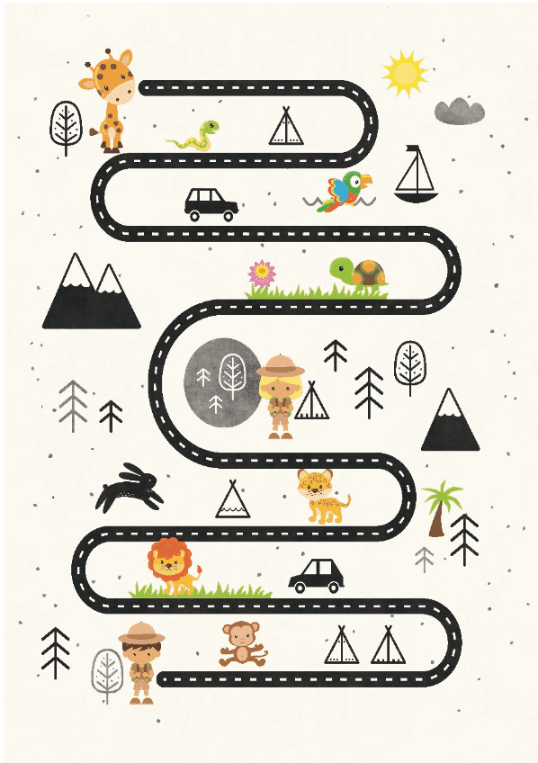 Barneteppe - Safari road (Størrelse: 120 x 160 cm)