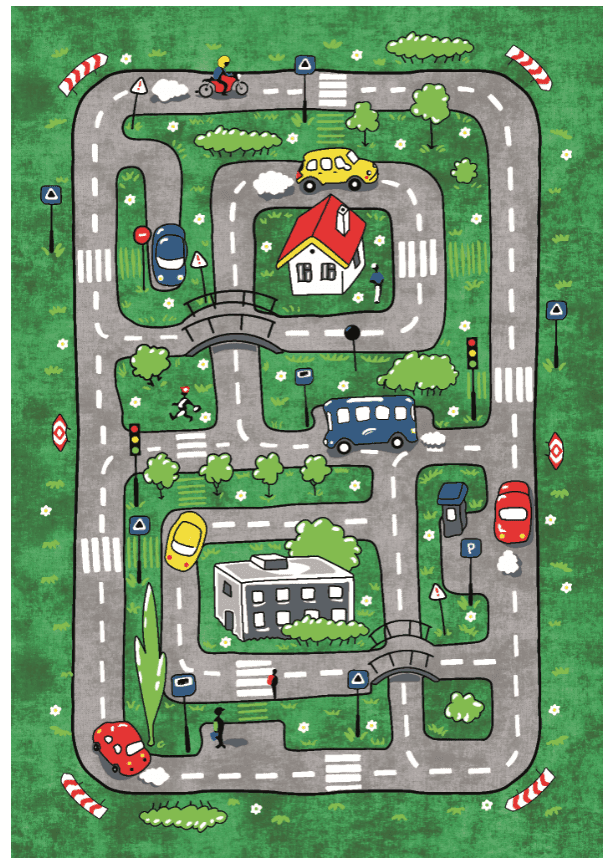Barneteppe - Village Road (grønn) (Størrelse: 160 x 230 cm)
