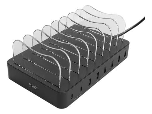 USB-ladestasjon, 100-240V 6xUSB-A 2xUSB-C 75W svart