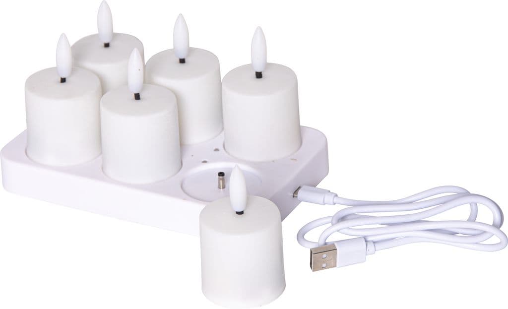 LED-lys 6-pakning Flamme Charge 40x60mm - Oppladbar