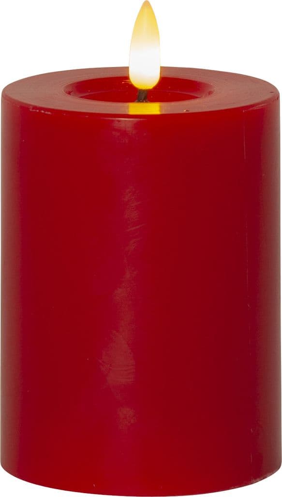 LED-BLOKKLYS MED FLAMME RØD / 12,5 CM / TIMER