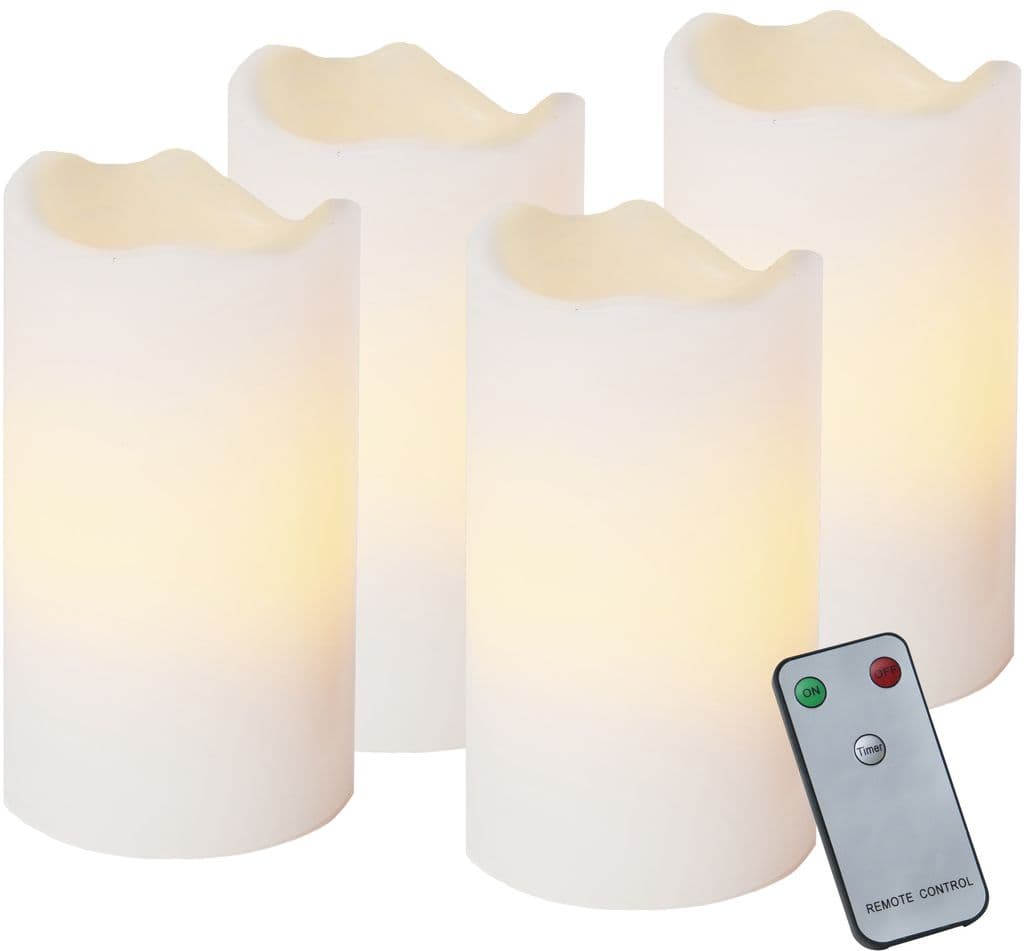 LED-KUBBELYS 4-PAKNING HVITE ADVENTLYS / 10 CM / FJERNKONTROLL OG TIMER