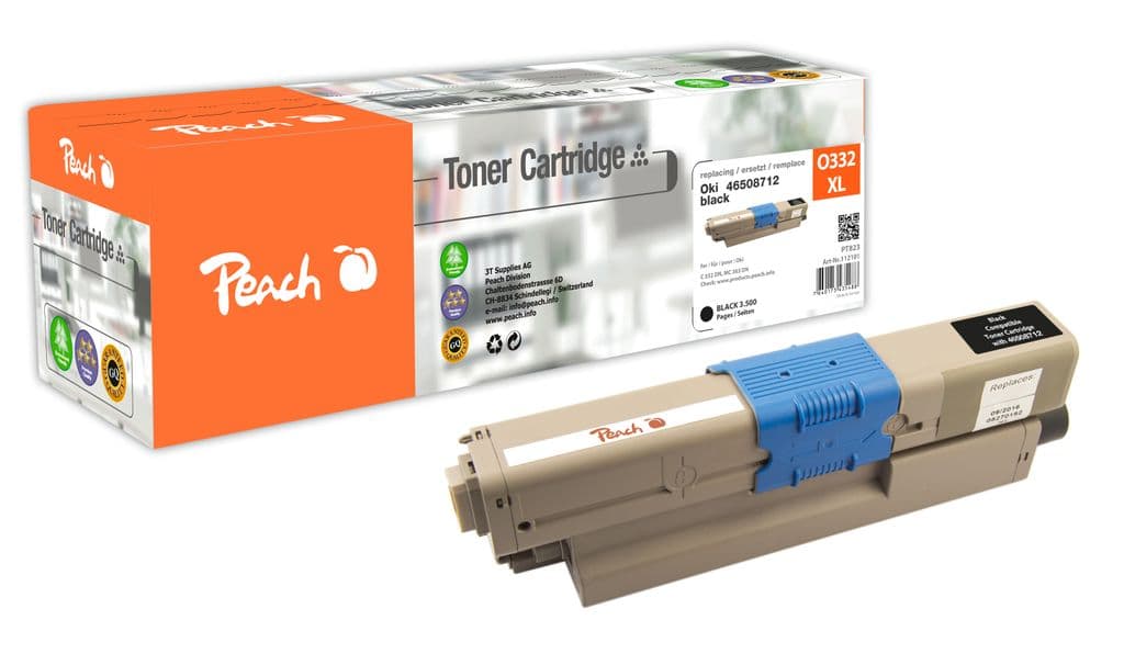 Peach-tonerkassetter som passer Oki C332/MC363 XL Lasertoner Svart 46508712