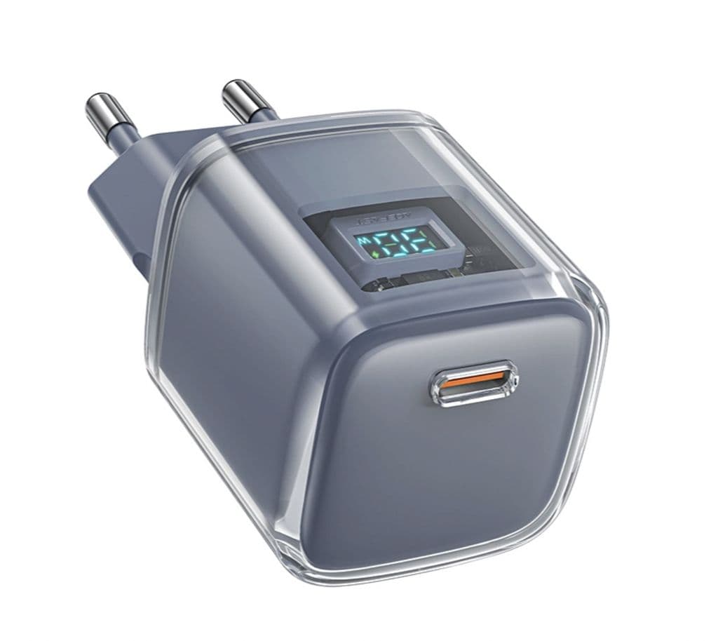 Acefast USB-C Vegglader med Display 30W, PD, GaN - Grå