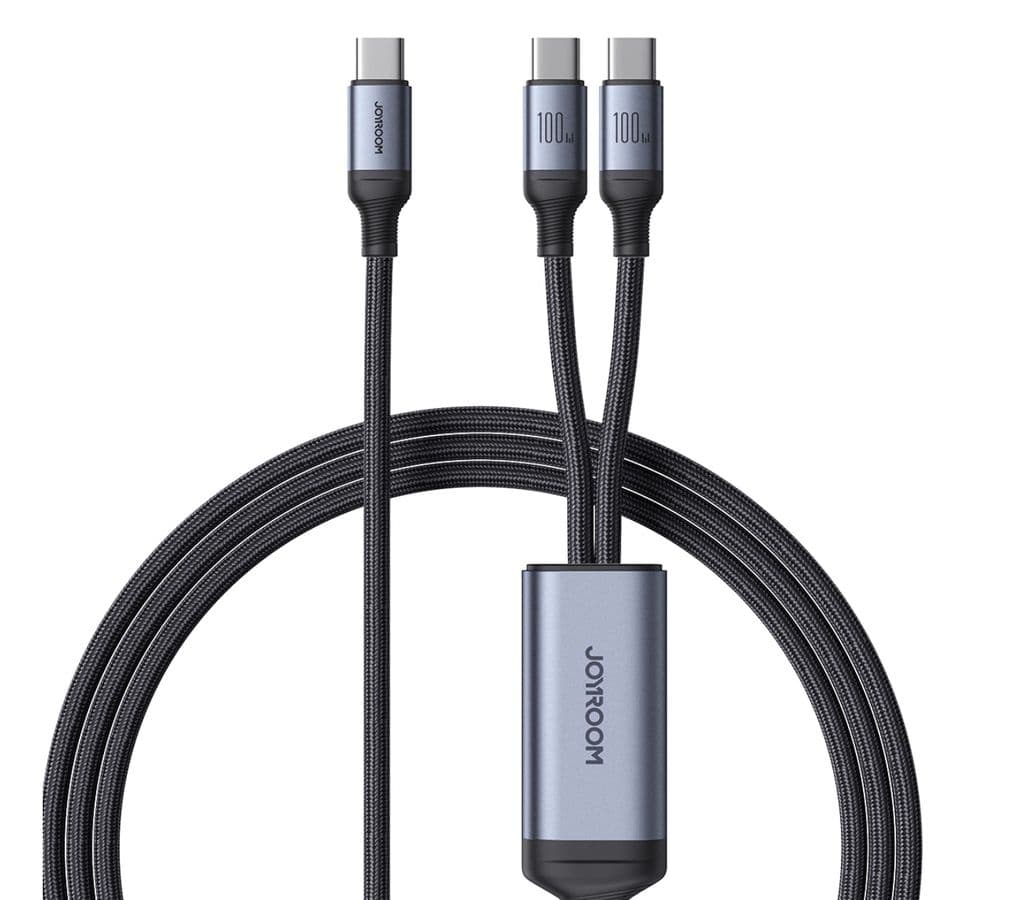 Joyroom 2-i-1 USB-C til dobbel USB-C-kabel 100W, 1,5m - Svart