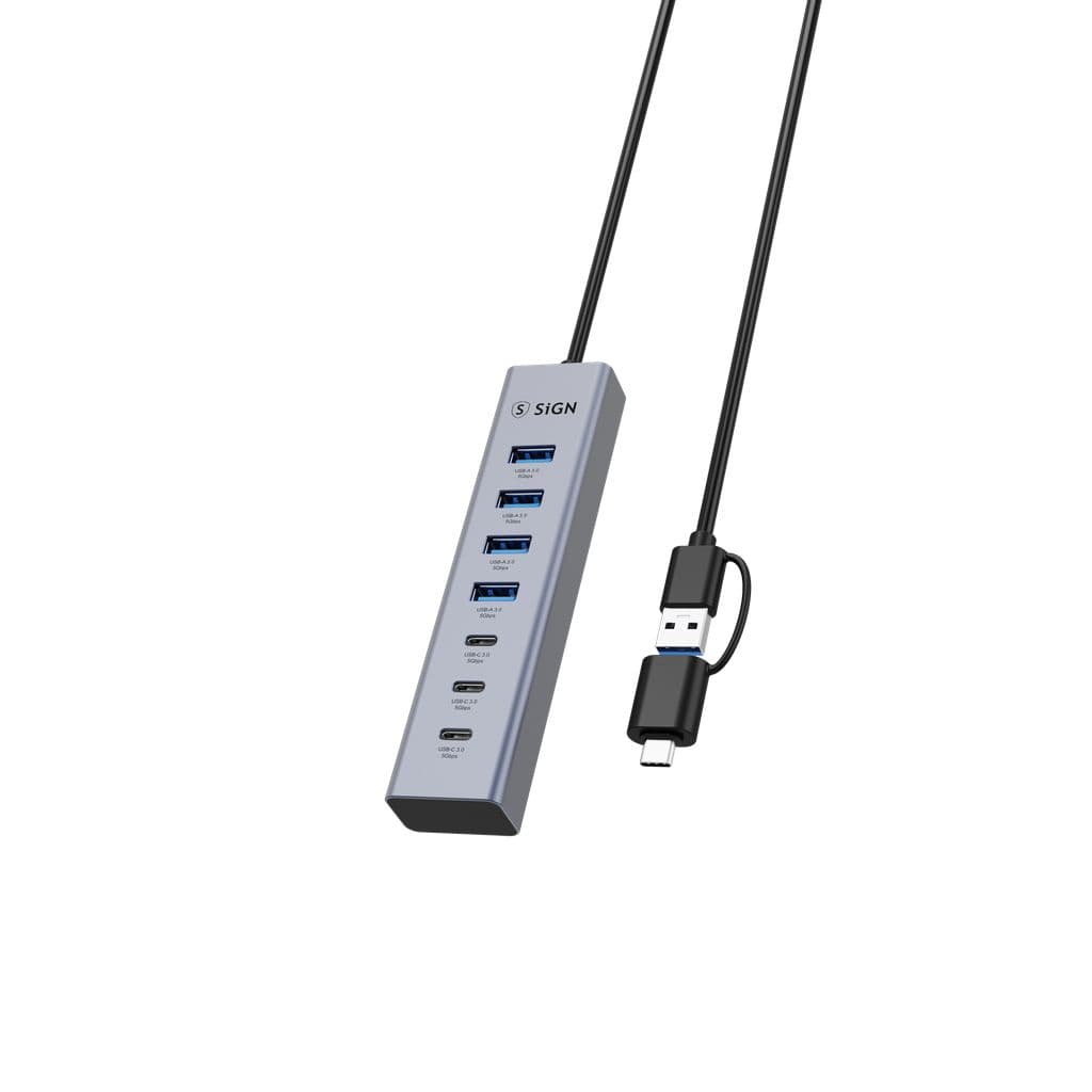 SiGN 7-i-1 USB-hub 4x USB-A / 3x USB-C, 1,2 m