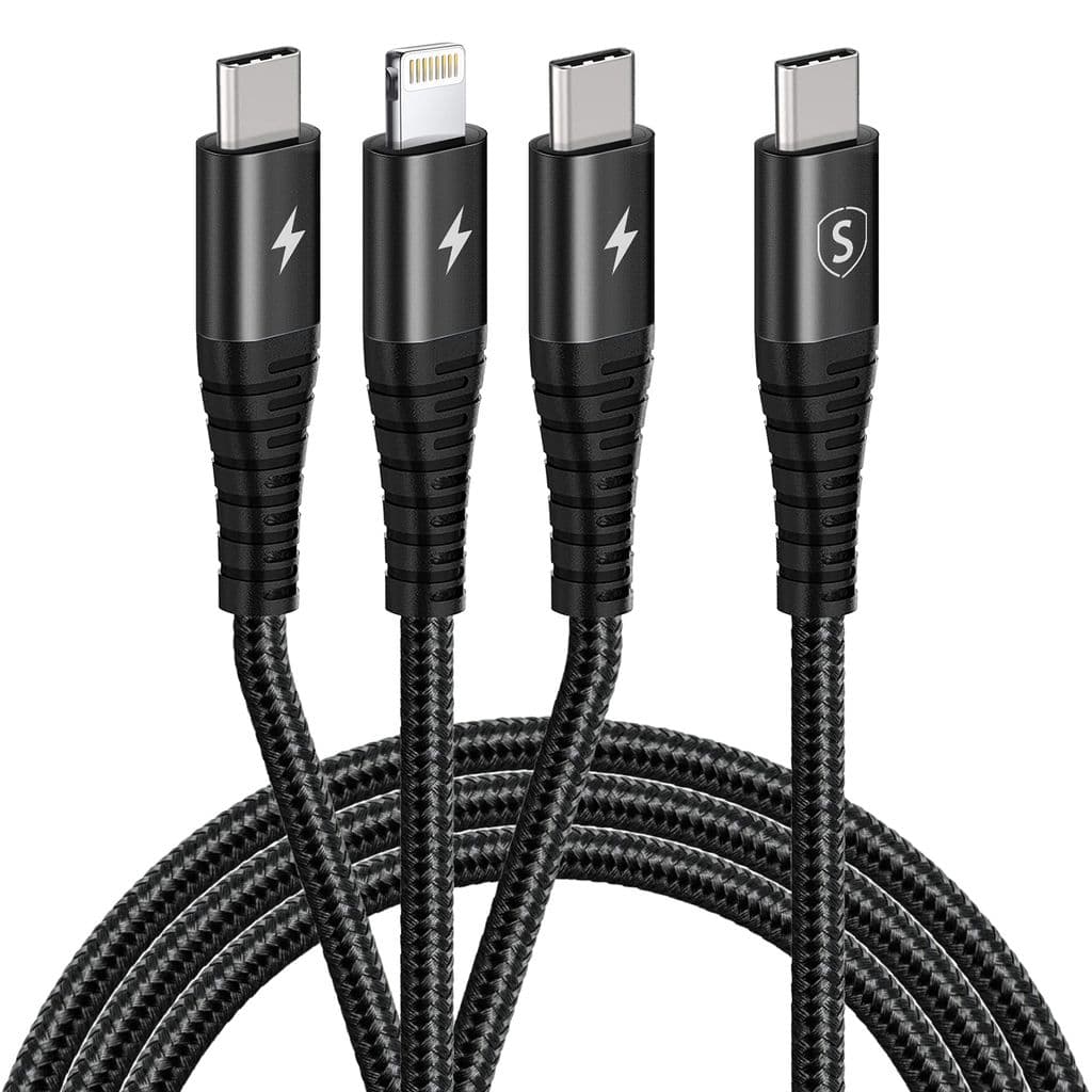 SiGN 3-i-1 USB-C-kabel Lightning 27W og 2x USB-C 60W – Svart