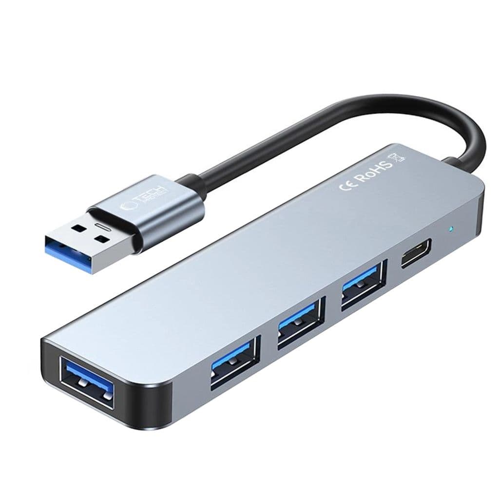 Tech-Protect V0 USB-A Hub til USB-A 3.0 / 3x USB-A 2.0 / USB-C - Grå
