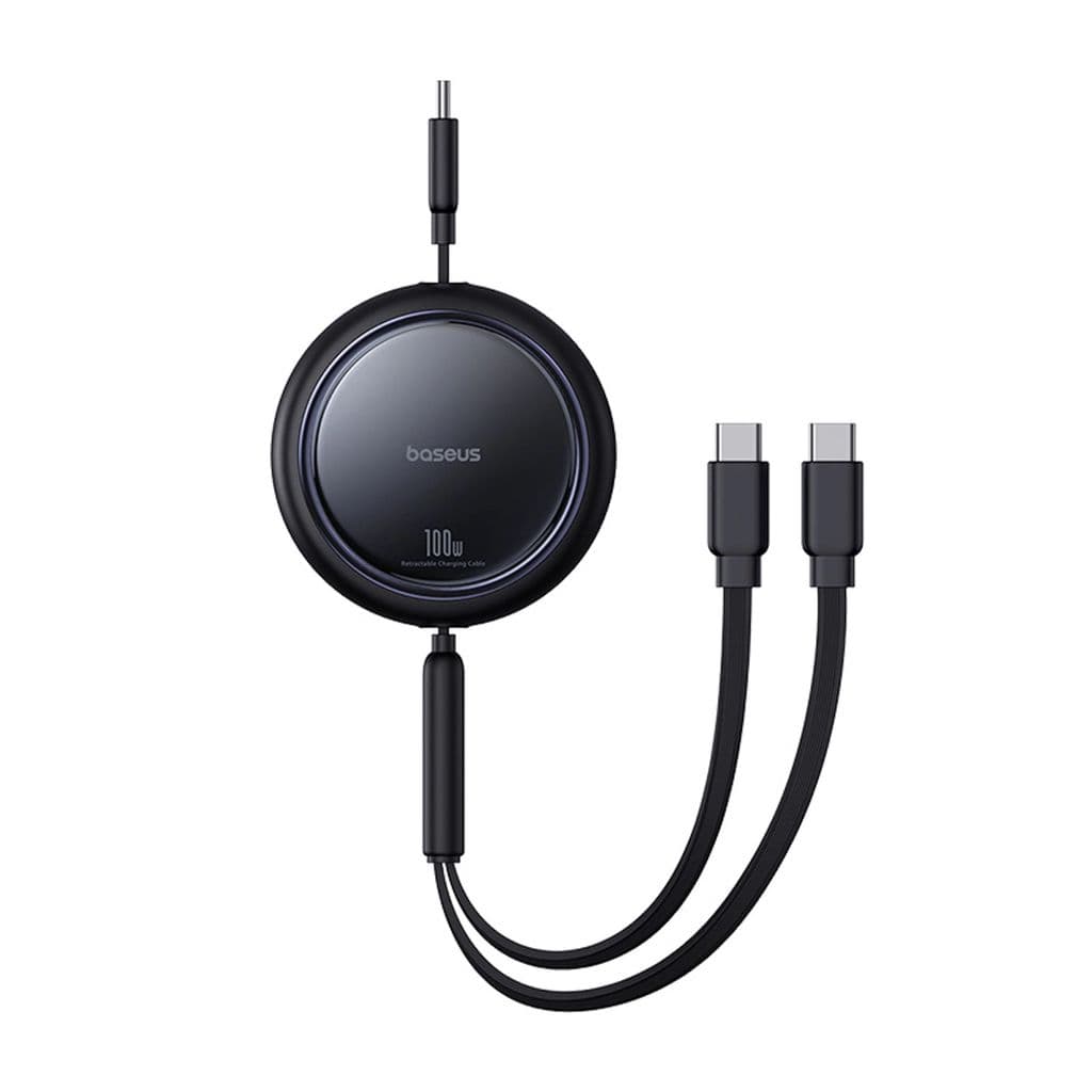 Baseus USB-C uttrekkbar kabel til 2x USB-C 100W, 1m - Svart