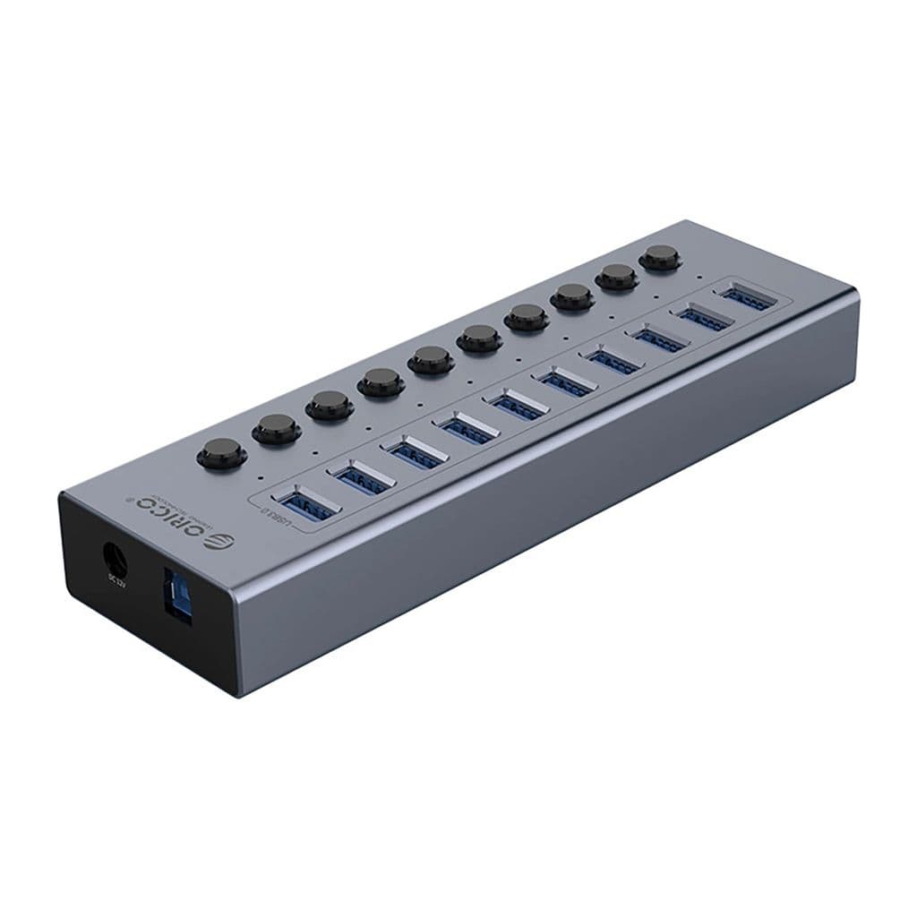 Orico Hub 10x USB-A 3.0 med brytere - Grå