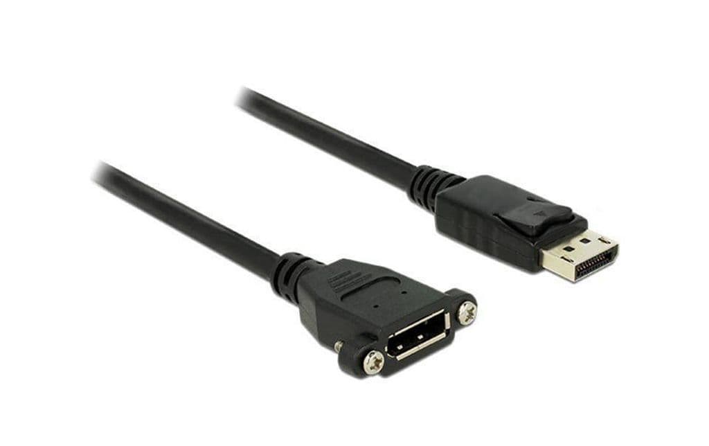 Delock DisplayPort hann til DisplayPort hunn-kabel, panelmontering 4K @ 60Hz, 1m