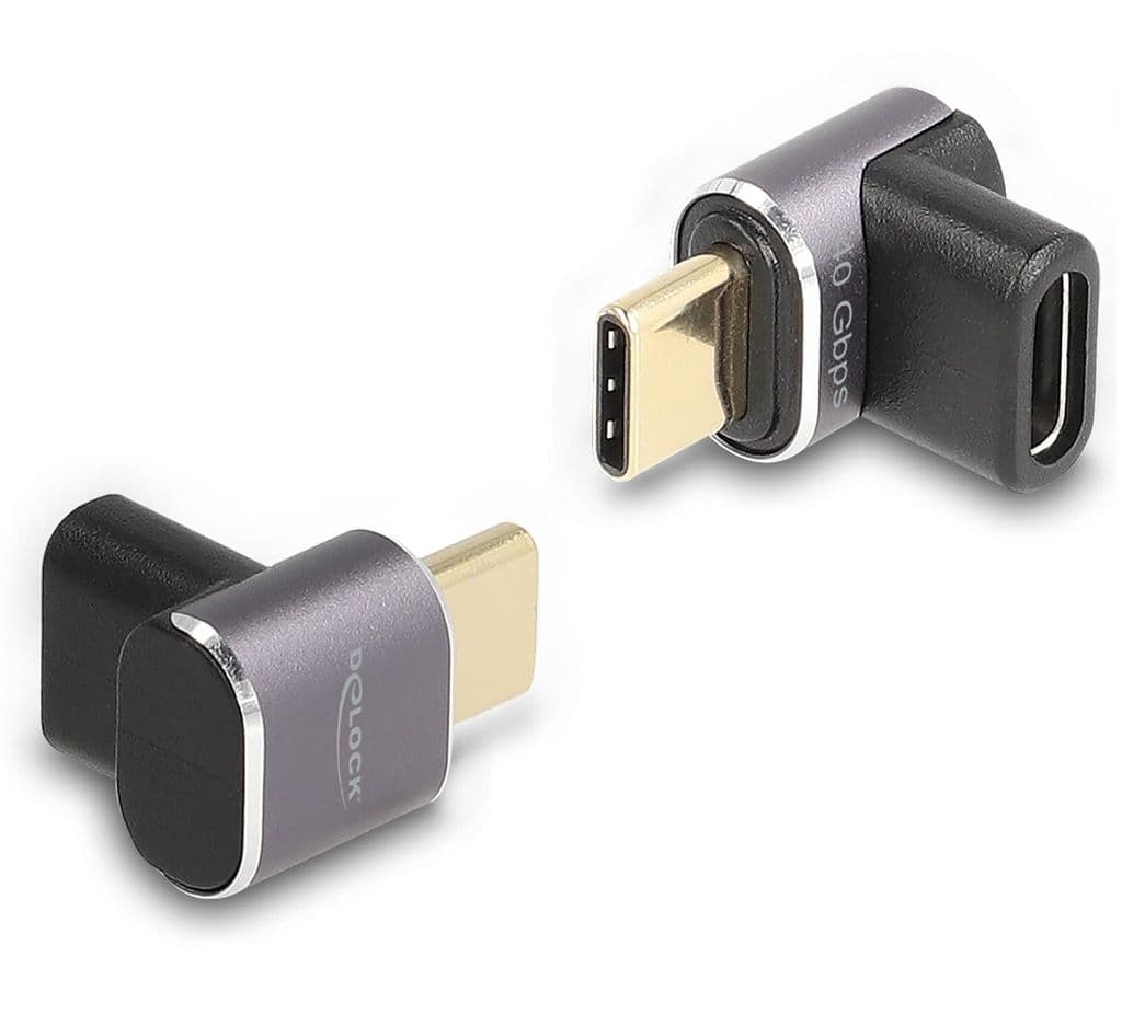 Delock USB-C vinklet adapter hann-til-hunn, 40 Gbps, 240W PD, 8K @ 60Hz - grå