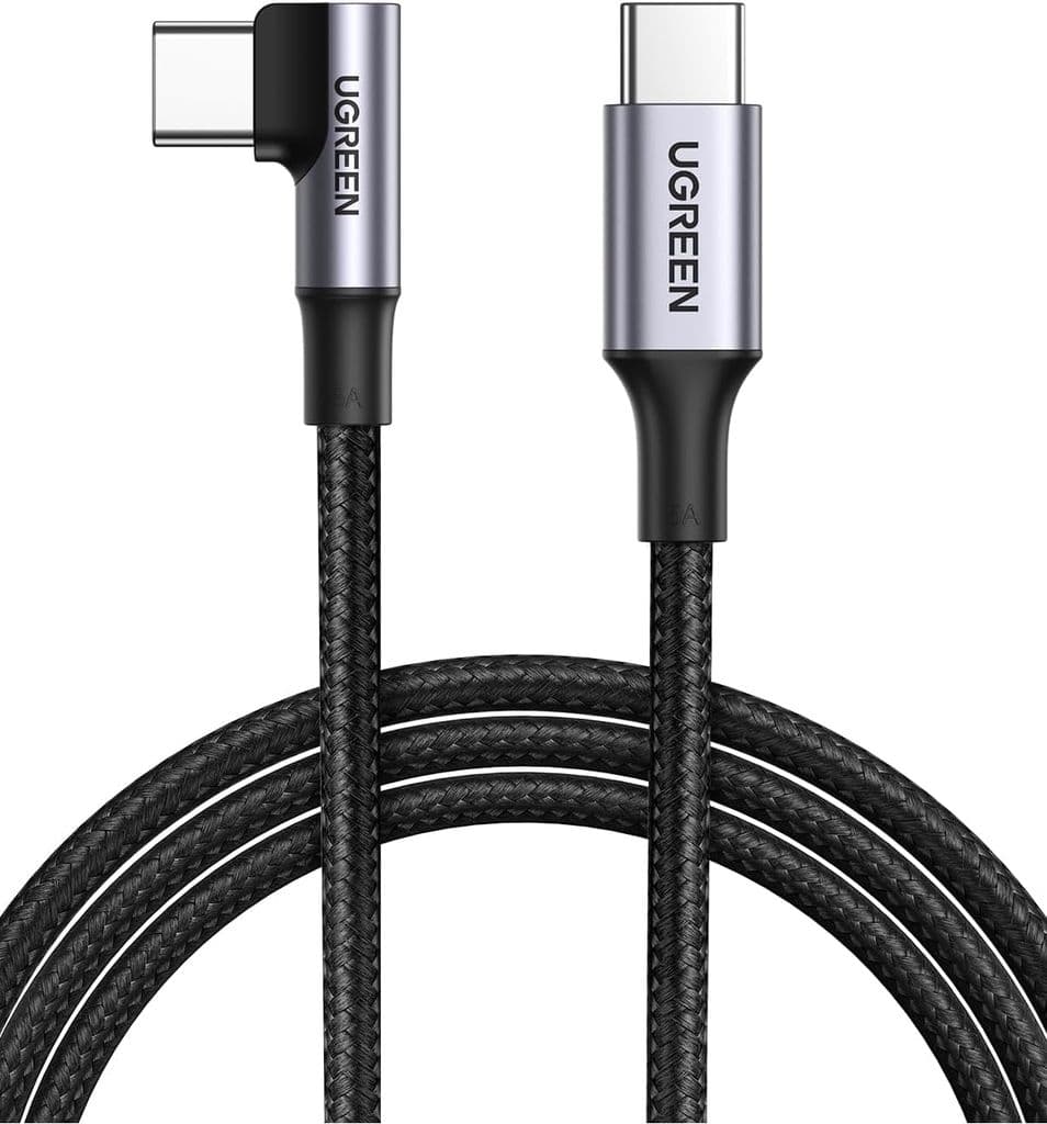 UGREEN USB-C til USB-C vinklet hurtigladekabel 100W PD, 2m - Svart