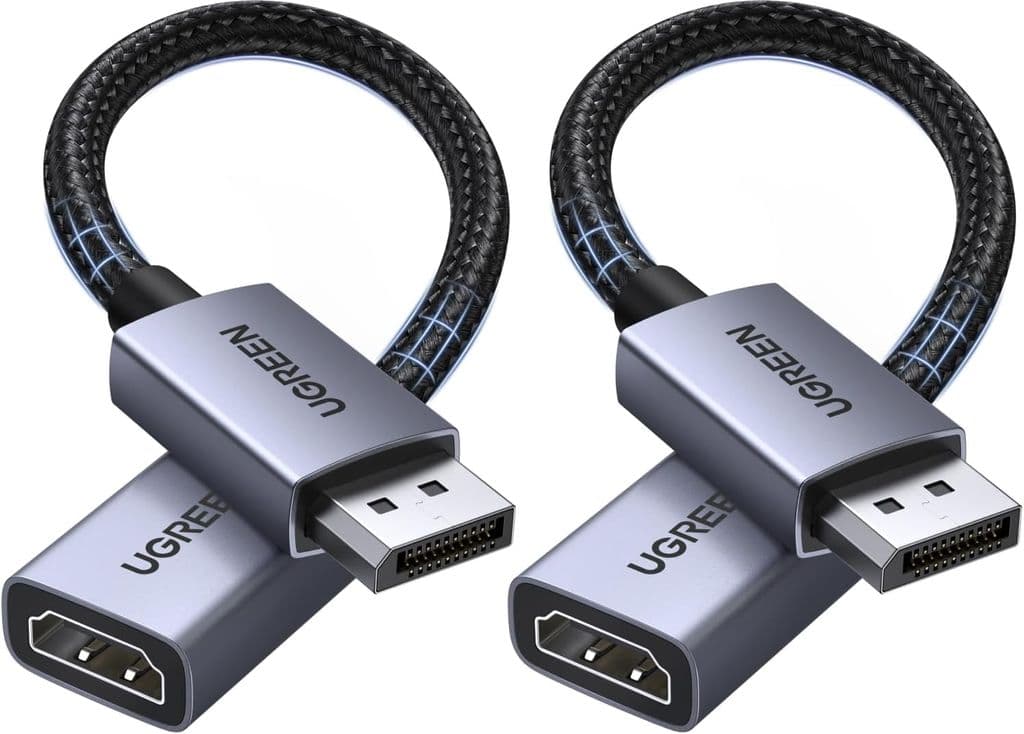 UGREEN DisplayPort hann til HDMI hunn 4K adapterkabel, 20 cm - 2 stk.
