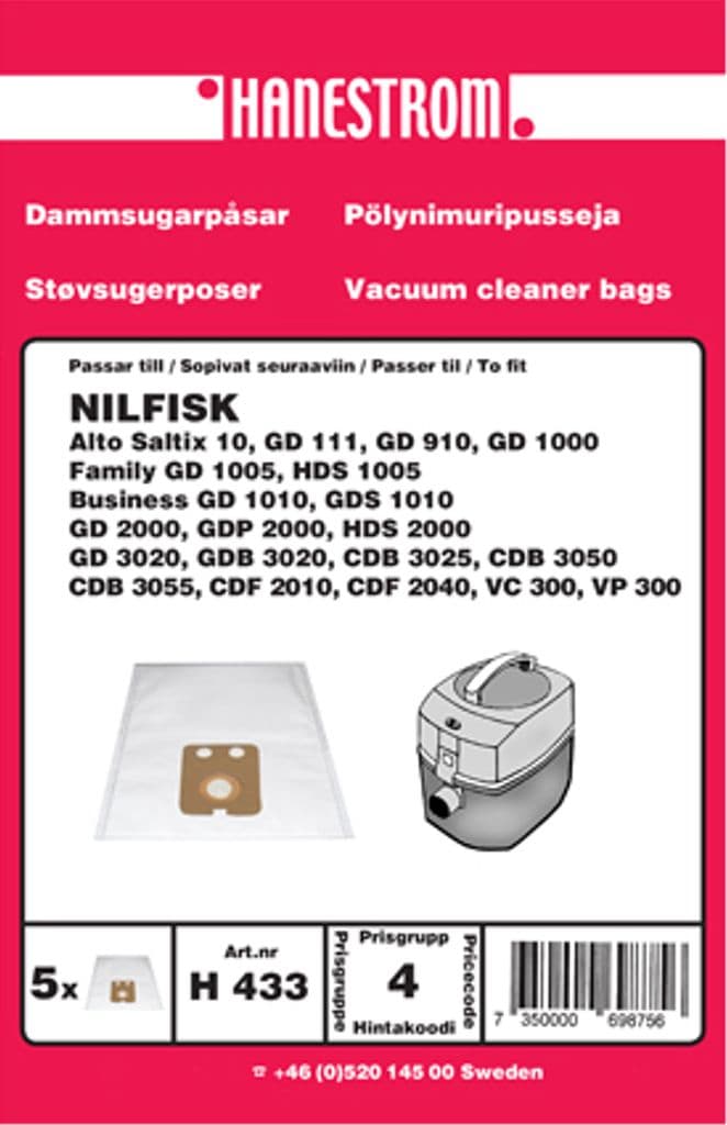 Nilfisk GD 1000/1005/1010, etc Støvsugerposer, 5stk