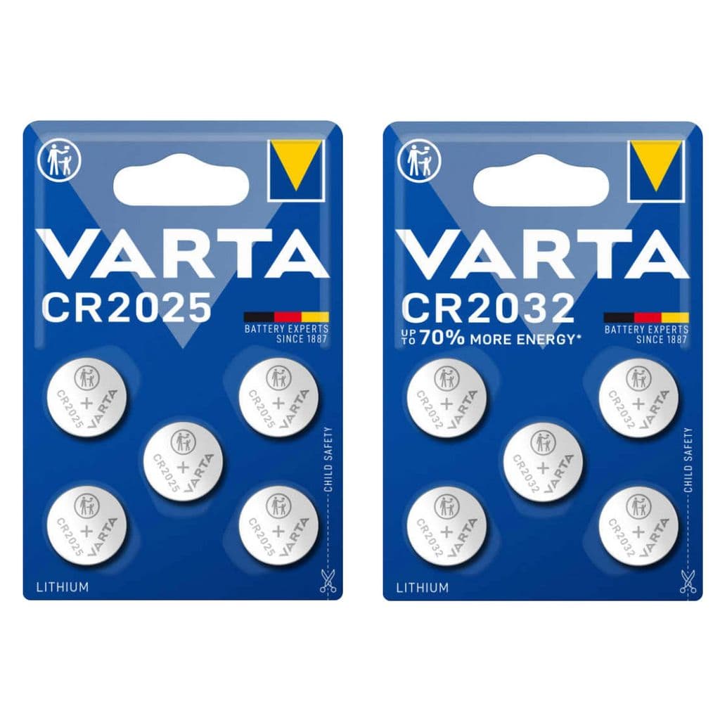 Varta litium-knappcellebatteri 5-pakning CR2025 + 5-pakning CR2032