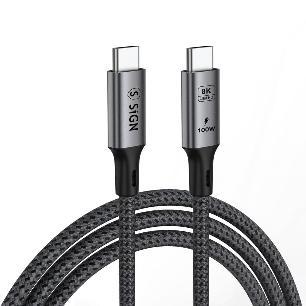 SiGN USB4 Thunderbolt 4 USB-C til USB-C-kabel - 40 Gbps, 8K 60Hz, 100W, 1,8m - Svart/Grå
