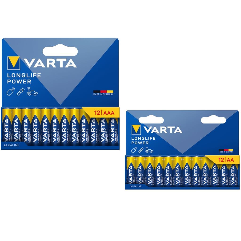 Varta Longlife Power 12-pakning AA-batterier LR06 + 12-pakning AAA-batterier LR3