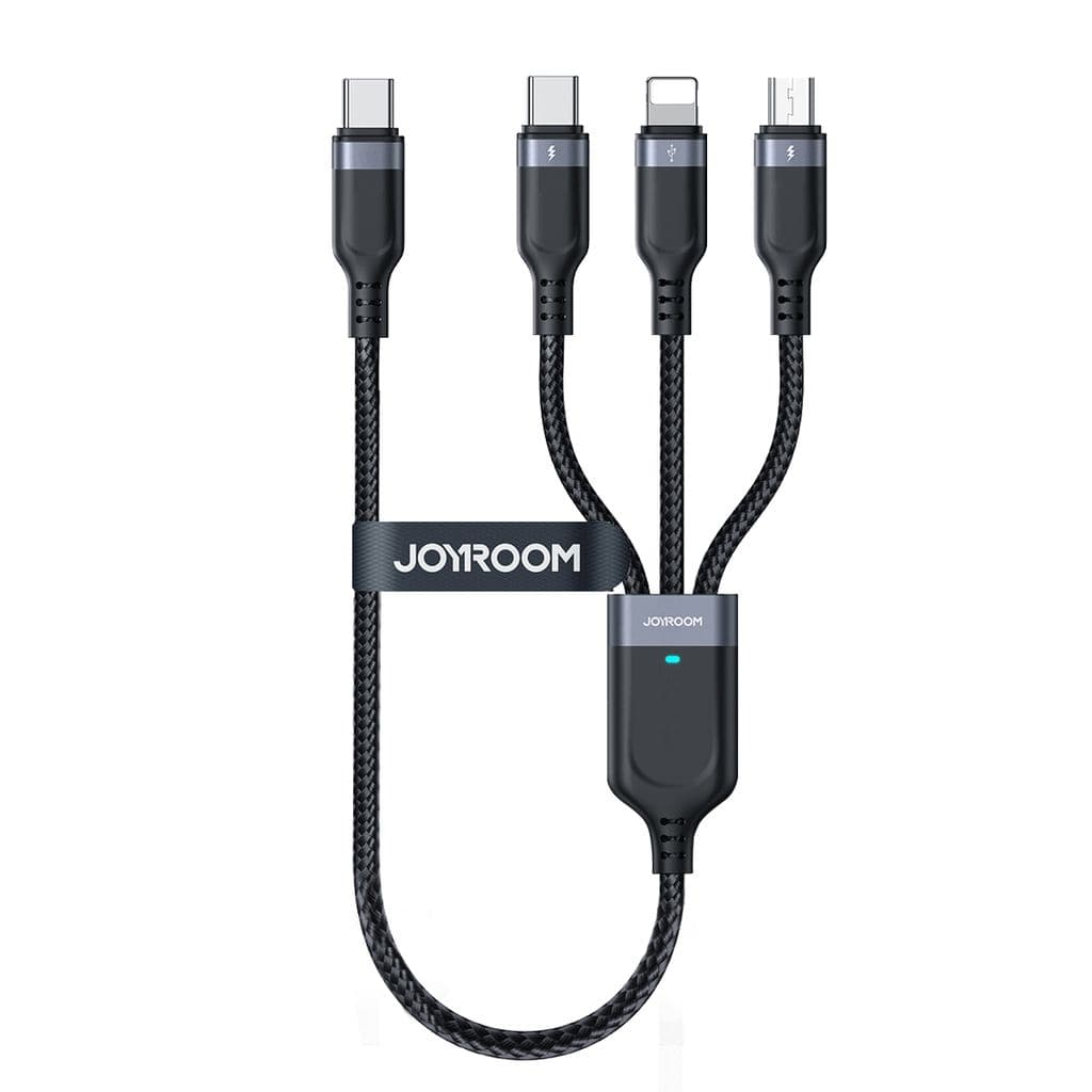 Joyroom 3-i-1 USB-C til Lightning/USB-C/Micro USB-kabel 3,5A, 0,3 m - Svart