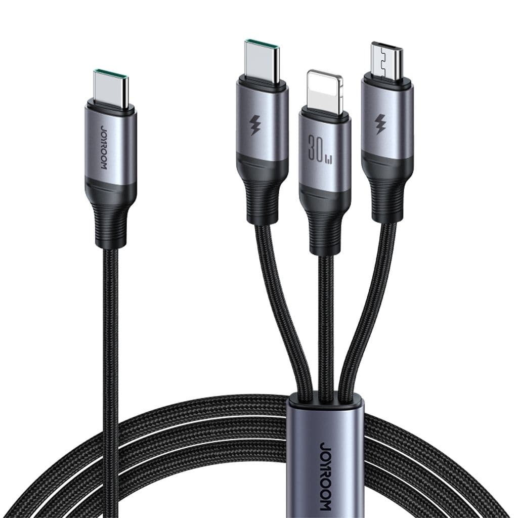 Joyroom 3-i-1-kabel USB-C til Lightning, Micro-USB, 100W, 1,2m - Svart