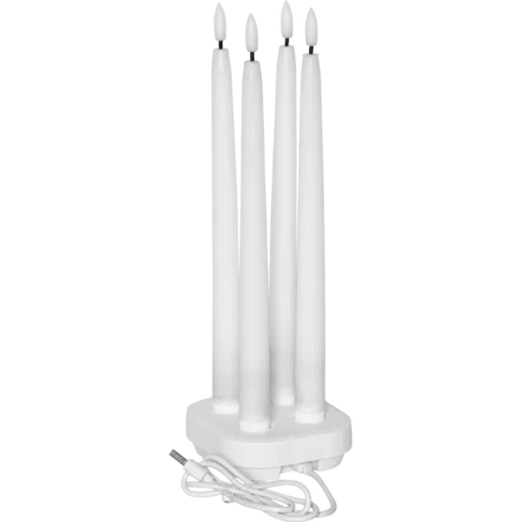 Star Trading Flamme Charge LED-antikklys 4-pakning med ladeplate - hvit