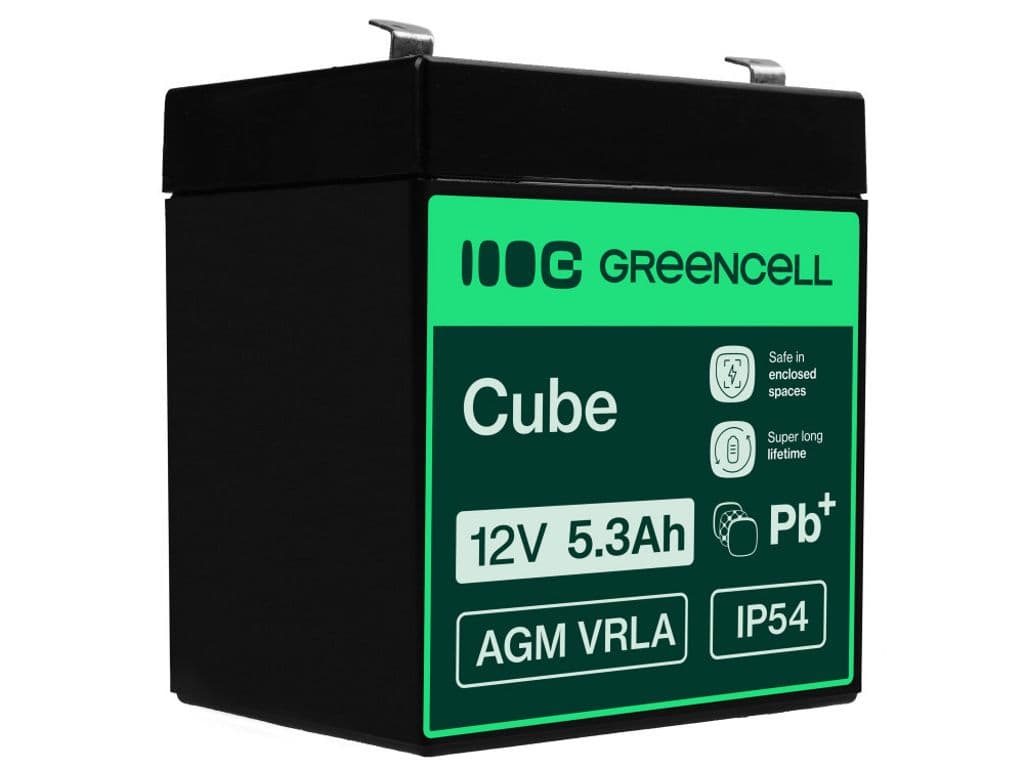 Green Cell 12V 5,3Ah VRLA-batteri for alarmer, kasseapparater og leker