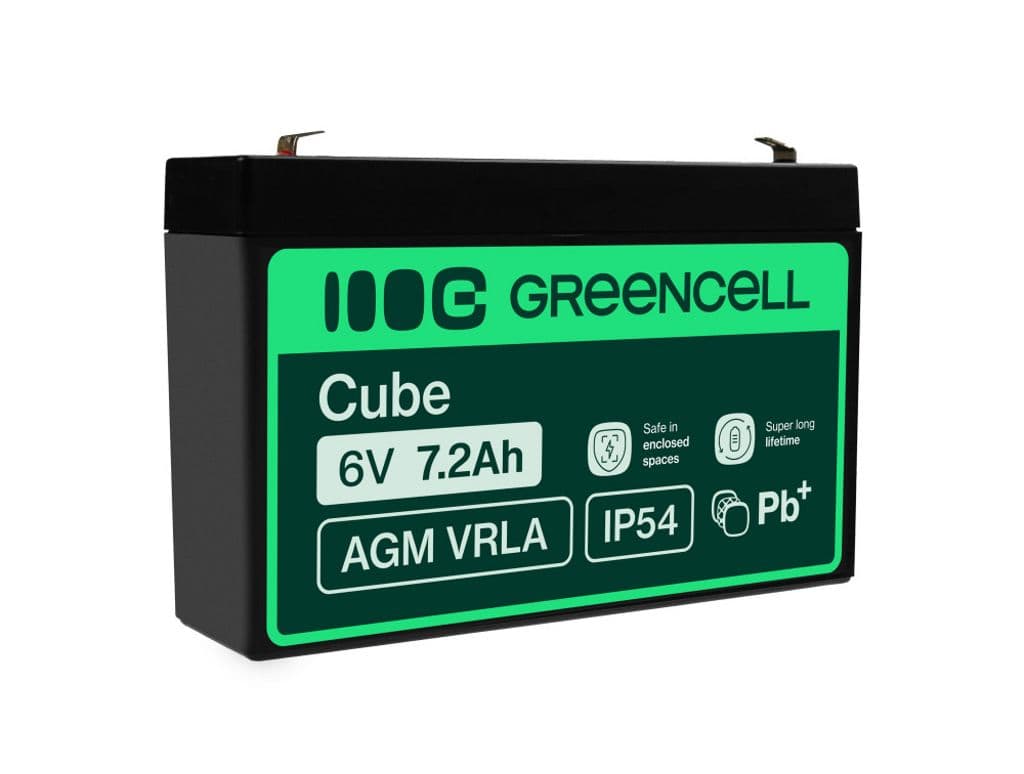 Green Cell 6V 7,2Ah AGM VRLA-batteri for alarmer, kasseapparater og leker