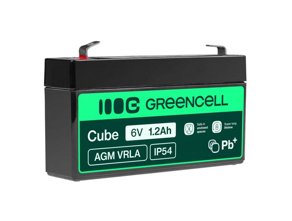 Green Cell 6V 1.2Ah VRLA-batteri vedlikeholdsfritt for alarmer og leker