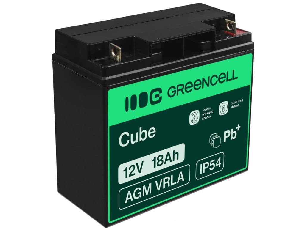 Green Cell AGM VRLA 12V 18Ah batteri for gressklipper, scooter, båt, rullestol