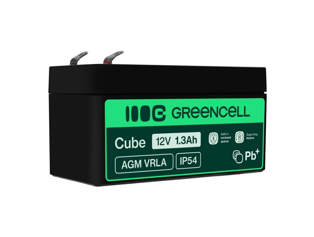 Green Cell AGM VRLA 12V 1,3Ah vedlikeholdsfritt batteri for alarmer og leker