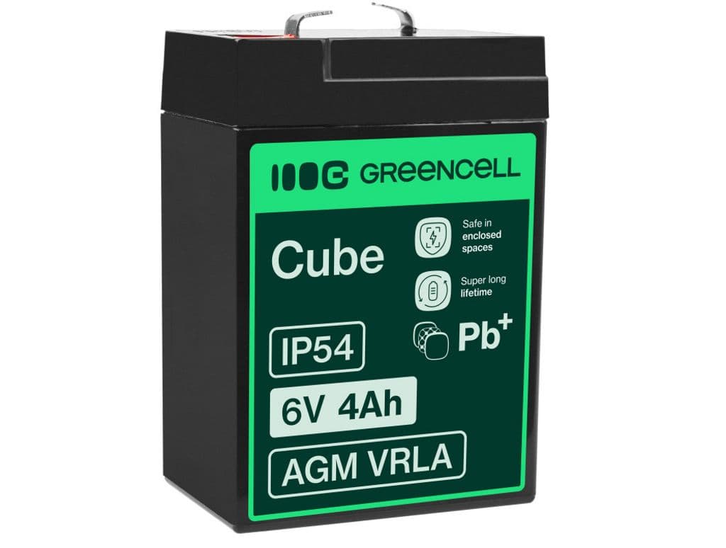 Green Cell 6V 4Ah VRLA-batteri for alarmer, kasseapparater og leker