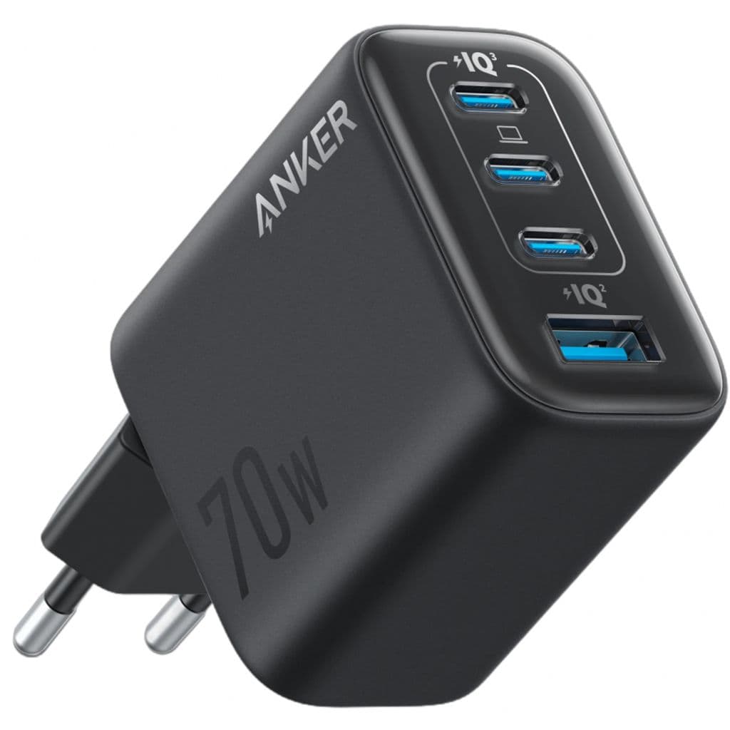 Anker Zolo vegglader 70W, 3x USB-C, 1x USB-A – Svart