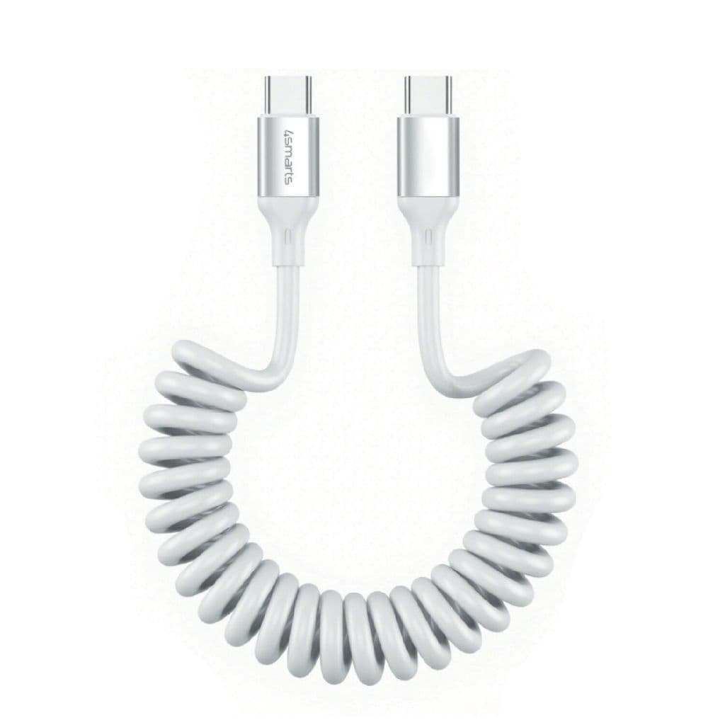 4Smarts USB-C-kabel, uttrekkbar spiralkabel, 100 W, 1,35 m – hvit