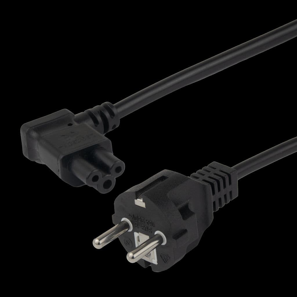 Deltaco apparatkabel - rett CEE 7/7 til venstrevinklet IEC C5, 3m - svart