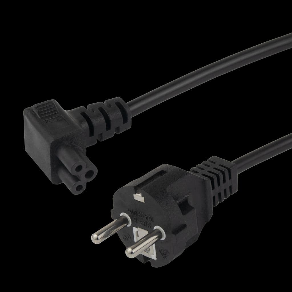 Deltaco apparatkabel - rett CEE 7/7 til nedovervinklet IEC C5, 0,5 m - svart