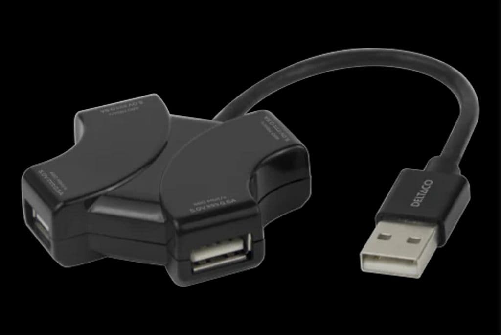 Deltaco USB-A-hub med 4x USB-A, 480 Mbps - Svart