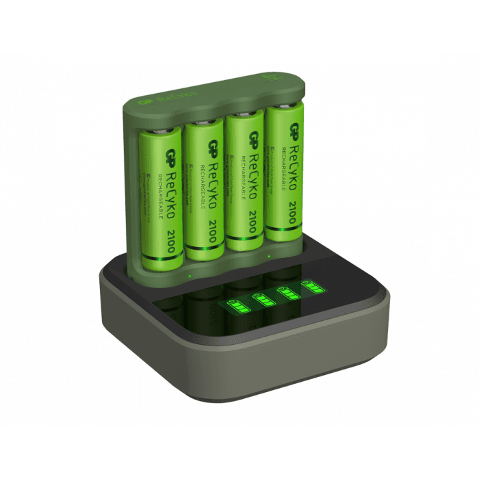 Bateriladere (6h) inkl. 4 stk GP AA 2100mAh med ladestasjon