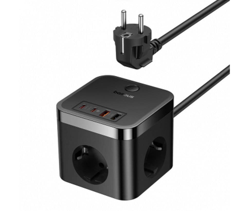 Baseus PowerCombo Cube Vegglader, 4000W, 2x USB-A, 2x USB-C, 3x EU-plugg