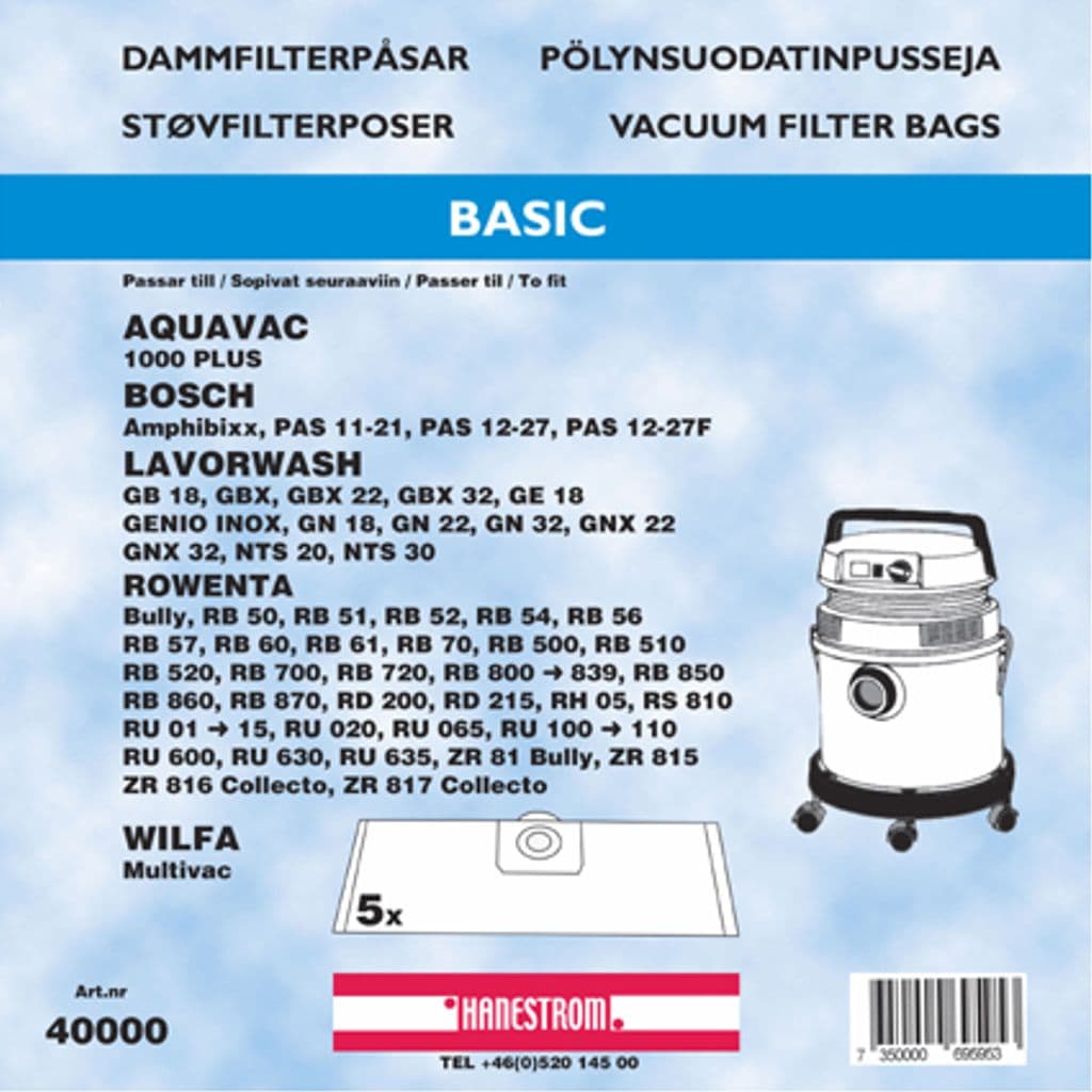 Rowenta, Aquvac, Bosch, Lavorwash Støvfilterposer, 5stk