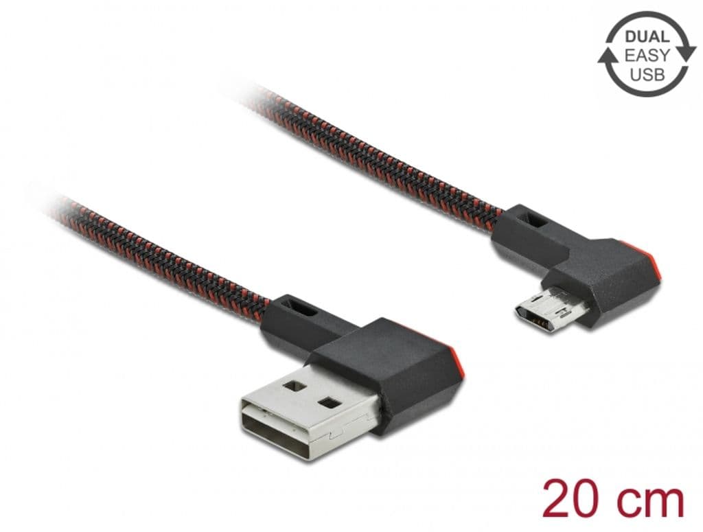 Delock EASY USB-A hann til Micro USB-B hann vinklet venstre/høyre 0,2m - Svart