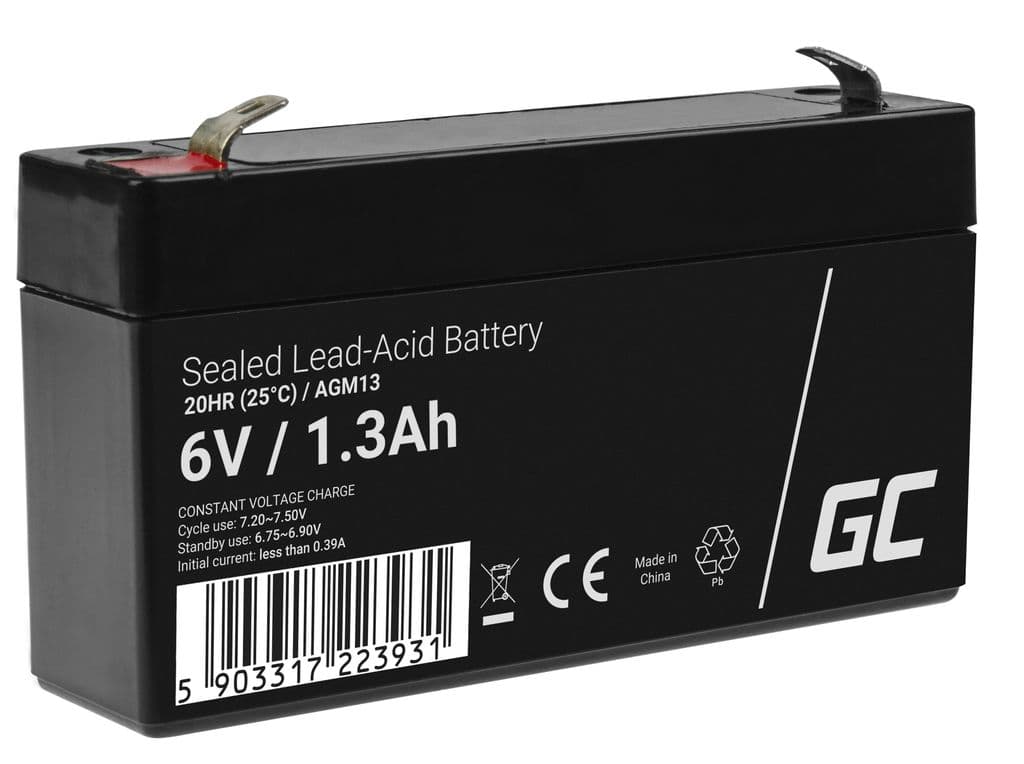 Green Cell 6V 1.3Ah VRLA-batteri Vedlikeholdsfritt til alarmer og leker