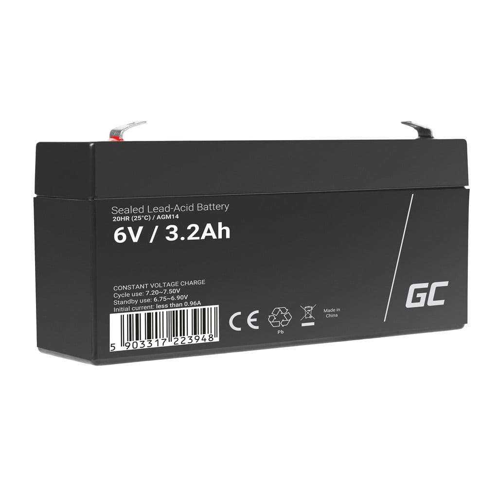 Green Cell 6V 3,2Ah VRLA-batteri for alarmer, kasseapparater og leker