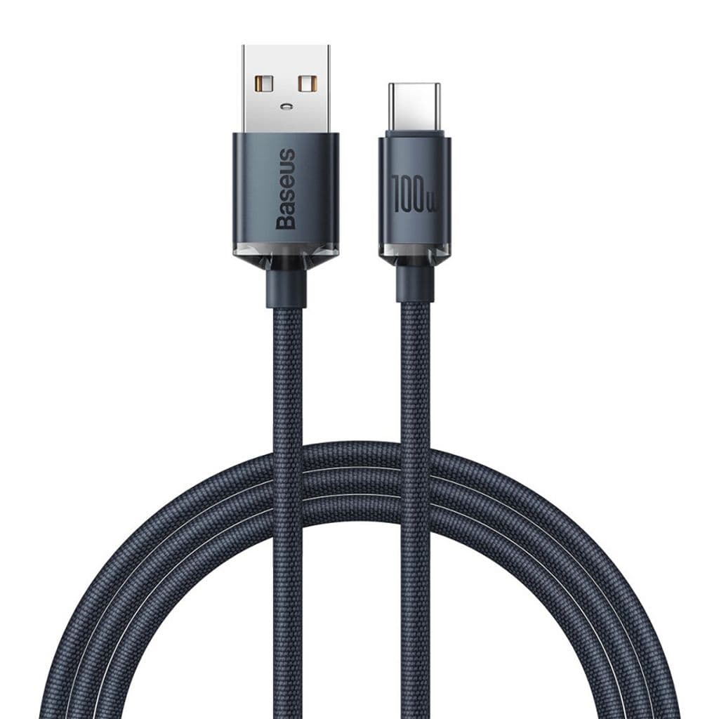 Baseus Crystal Shine USB-A til USB-C Ladekabel 100W, 2m - Sort