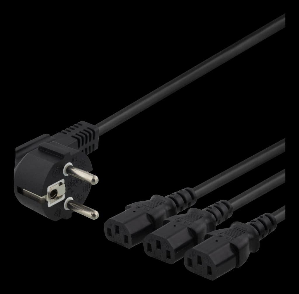 Device Y-kabel, 3-veis CEE 7/7 til 3x IEC C13, 3m - svart