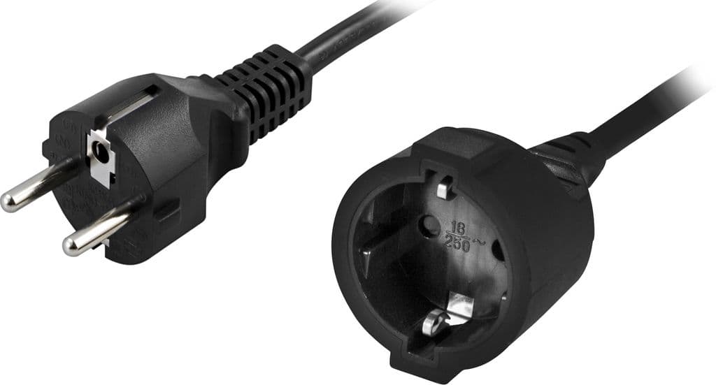Forlengelseskabel CEE 7/7 hann til CEE 7/4 (Schuko) hunn, 3m