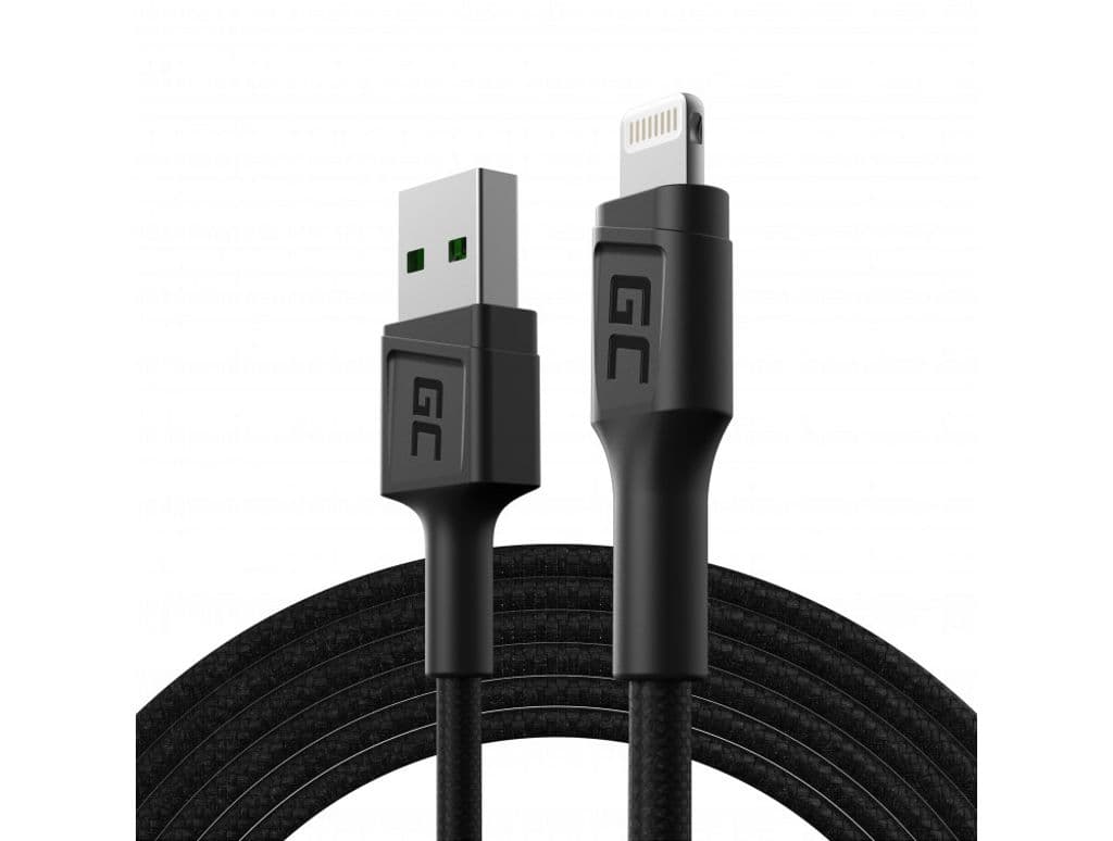 Grønn cellekabel PowerStream USB-A - Lightning 2m QC Apple 2.4A