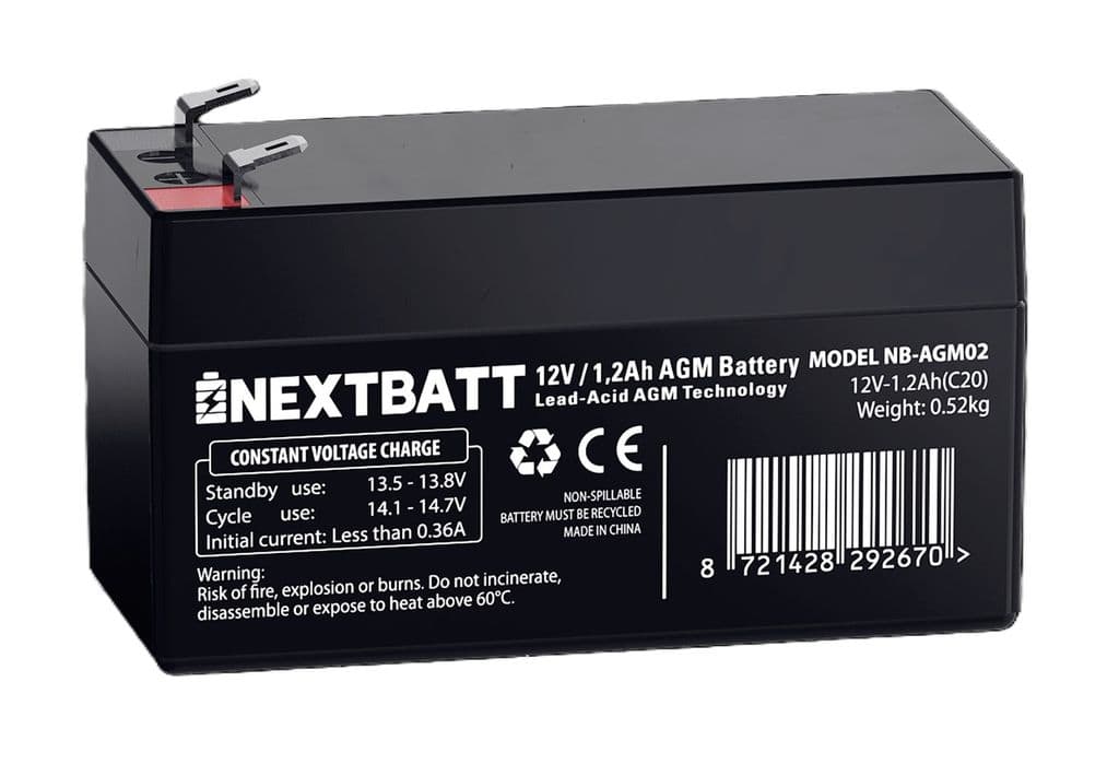 NEXTBATT AGM-batteri 12V 1,2Ah – 97x43x52 mm