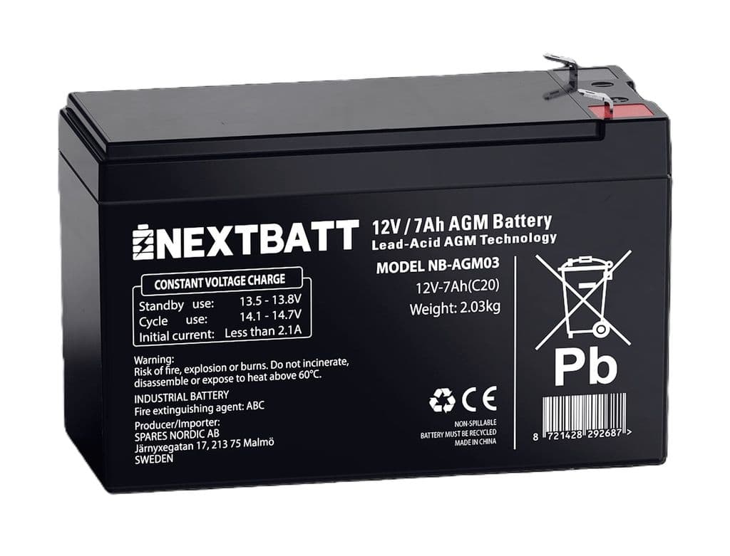 NEXTBATT AGM-batteri 12V 7Ah – 151x65x94 mm
